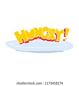 flat color illustration of empty plate with hungry symbol