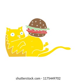 flat color illustration of fat cat with burger