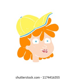 flat color illustration of female face wearing cap