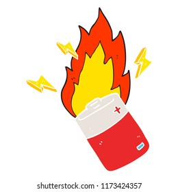 flat color illustration of flaming battery