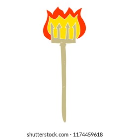 flat color illustration of flaming devil fork