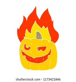 flat color illustration of flaming halloween pumpkin