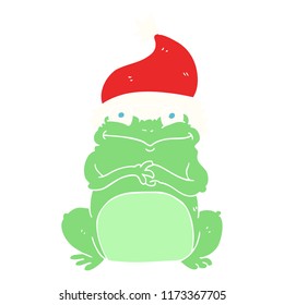 flat color illustration of frog wearing christmas hat