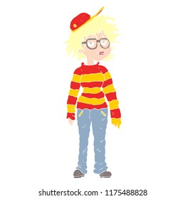 flat color illustration of geeky girl