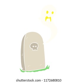 flat color illustration of ghost rising from grave