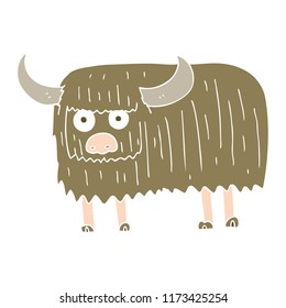 flat color illustration of hairy cow