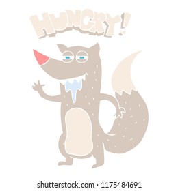 flat color illustration of hungry wolf