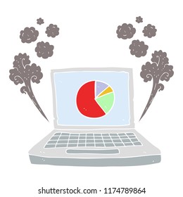 flat color illustration of laptop computer with pie chart