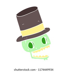 flat color illustration of laughing skull in top hat