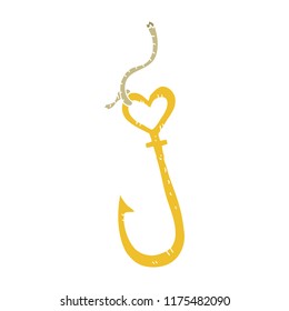 flat color illustration of love heart fish hook