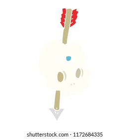 flat color illustration of magic skull with arrow through brain