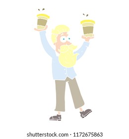 flat color illustration of man with coffee cups