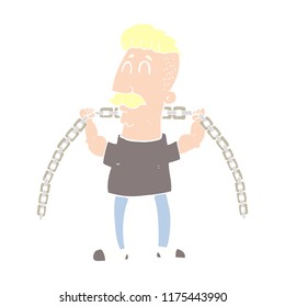 flat color illustration of man lifting chain