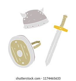 flat color illustration of medieval warrior objects
