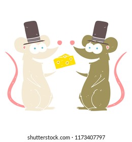 flat color illustration of mice with cheese