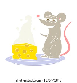 ilustración de color plano del ratón con queso