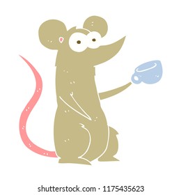 flat color illustration of mouse with coffee cup