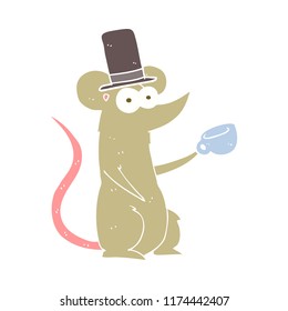 flat color illustration of mouse with cup and top hat