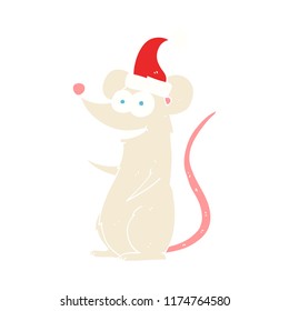 ilustración de color plano del ratón usando sombrero de navidad