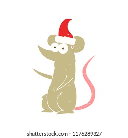 ilustración de color plano del ratón usando sombrero de navidad