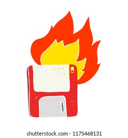 flat color illustration of old computer disk burning