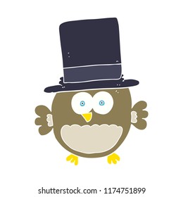 flat color illustration of owl in top hat