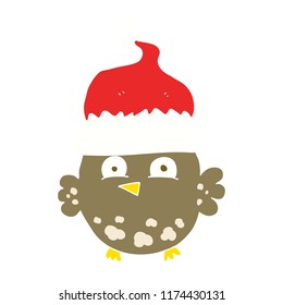 flat color illustration of owl wearing christmas hat