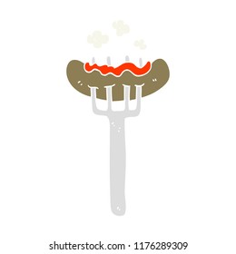 flat color illustration of sausage on fork