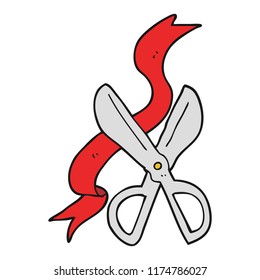flat color illustration of scissors cutting ribbon