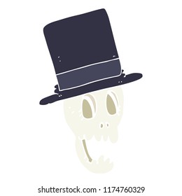 flat color illustration of skull wearing top hat