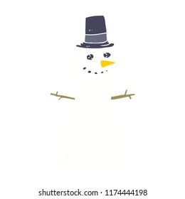 flat color illustration snowman in top hat