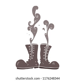 flat color illustration of steaming army boots