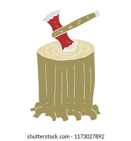 flat color illustration of tree stump and axe