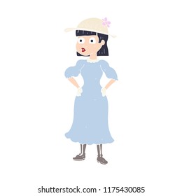 flat color illustration of woman in sensible dress