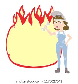 flat color illustration of woman with spanner