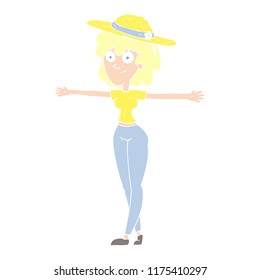 flat color illustration of woman spreading arms
