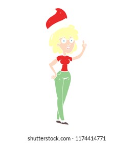 flat color illustration of woman wearing santa hat