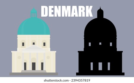 Flat color image and silhouette of a marble church in Copenhagen Denmark Vector illustration