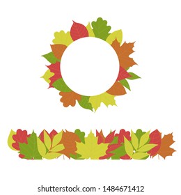 Flat color leaves decoration: banner, frame. Autumn leaves collection.