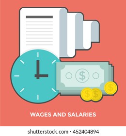 Flat Color Line Concept Vector Illustration of Wages and Salaries. Pictogram pack logo for web graphics.