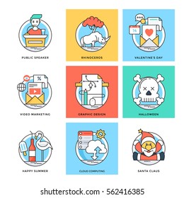 Flat Color Line Design Concepts Vector Icons 2