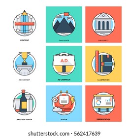 Flat Color Line Design Concepts Vector Icons 13