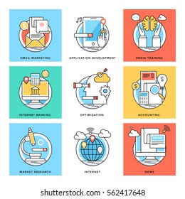 Flat Color Line Design Concepts Vector Icons 6