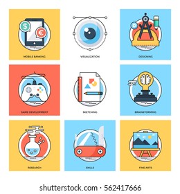 Flat Color Line Design Concepts Vector Icons 22