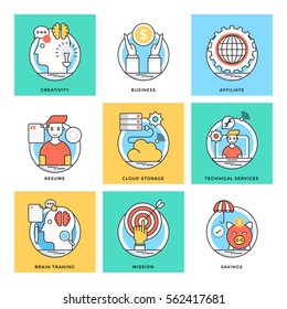 Flat Color Line Design Concepts Vector Icons 7