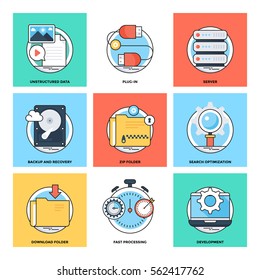 Flat Color Line Design Concepts Vector Icons