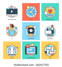 Flat Color Line Design Concepts Vector Icons 33