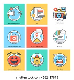 Flat Color Line Design Concepts Vector Icons 5