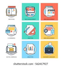 Flat Color Line Design Concepts Vector Icons 9