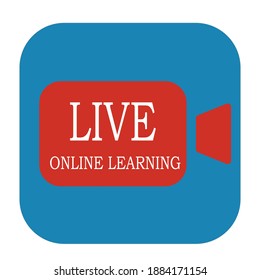 Flache Farbe LIVE Online Learning Video Symbol auf blauem Hintergrund. Vollständig editierbar. 